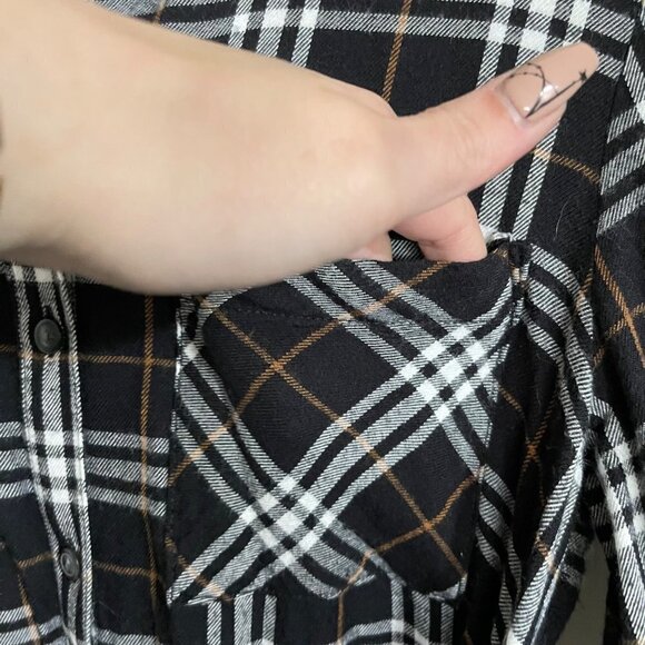 Sanctuary Womens Black Plaid Soft Faux Skirt Wrap Button Up Shirt Dress Small - Picture 3 of 7